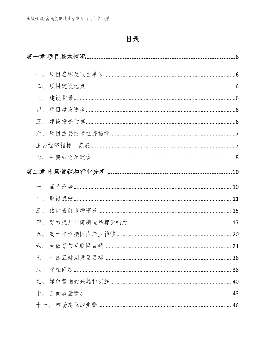 富民县制造业招商项目可行性报告_第1页