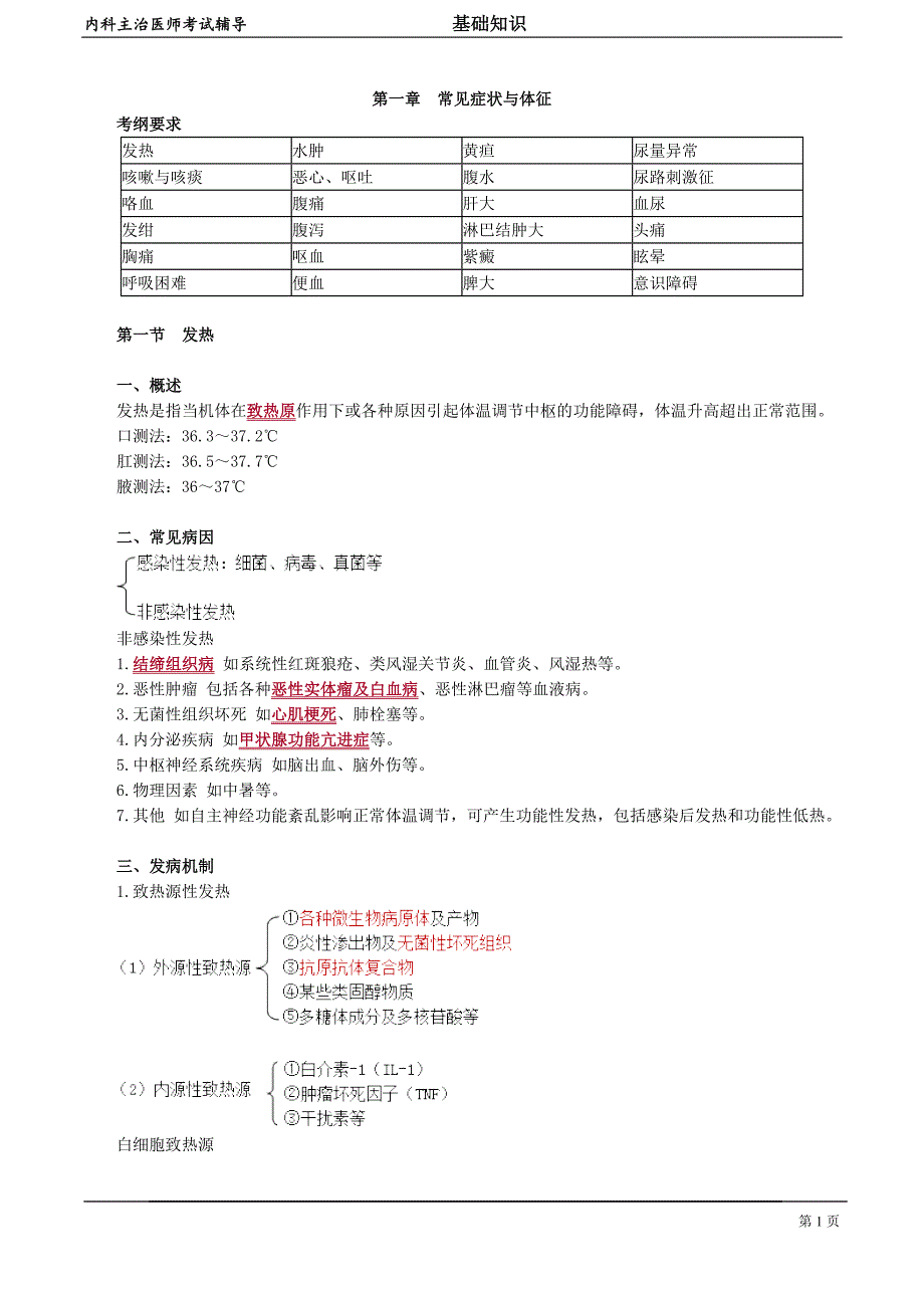 心血管内科主治医师资格笔试基础知识考点解析 (1)：常见症状与体征.doc_第1页