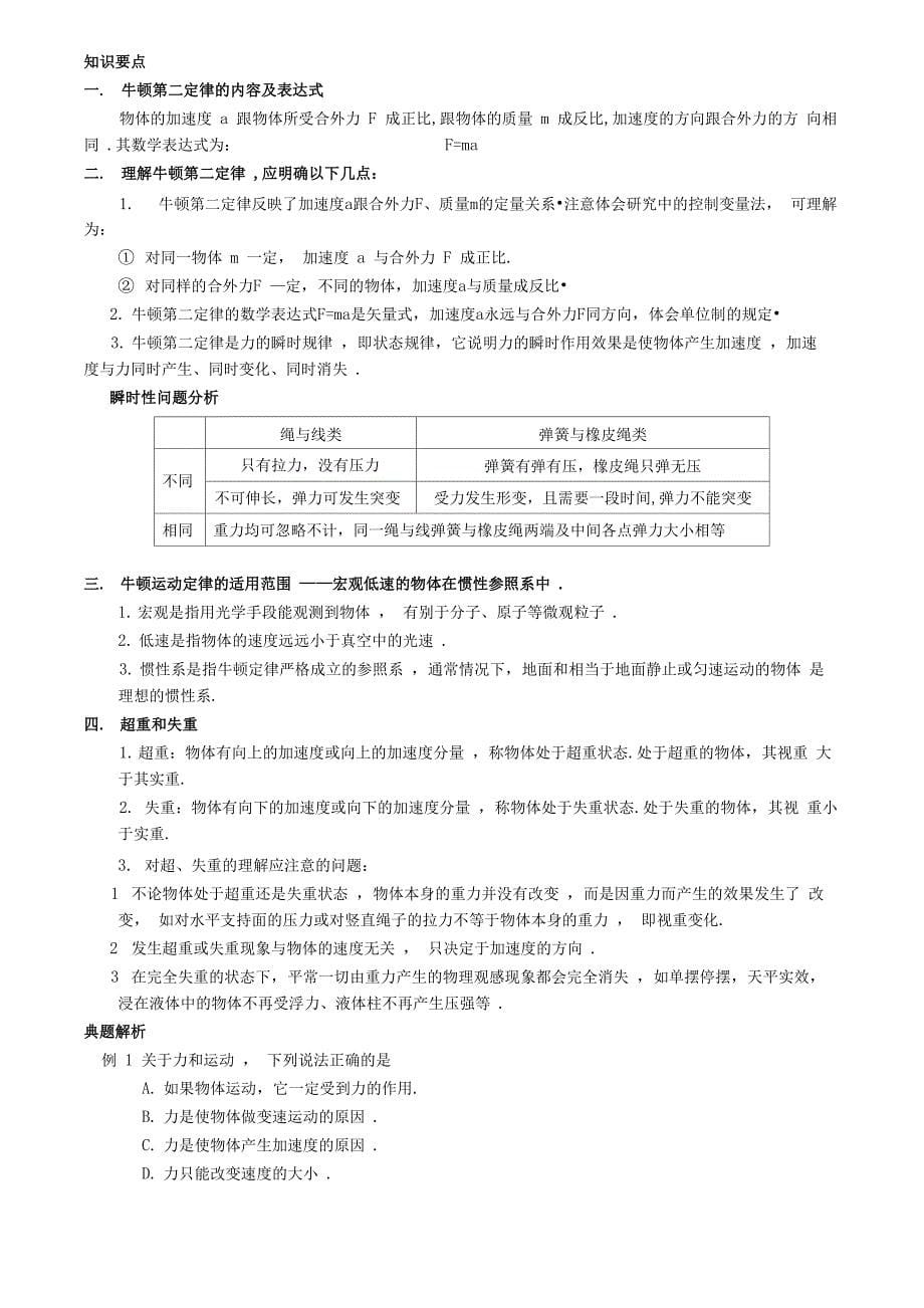 牛顿三大定律知识点与例题_第5页