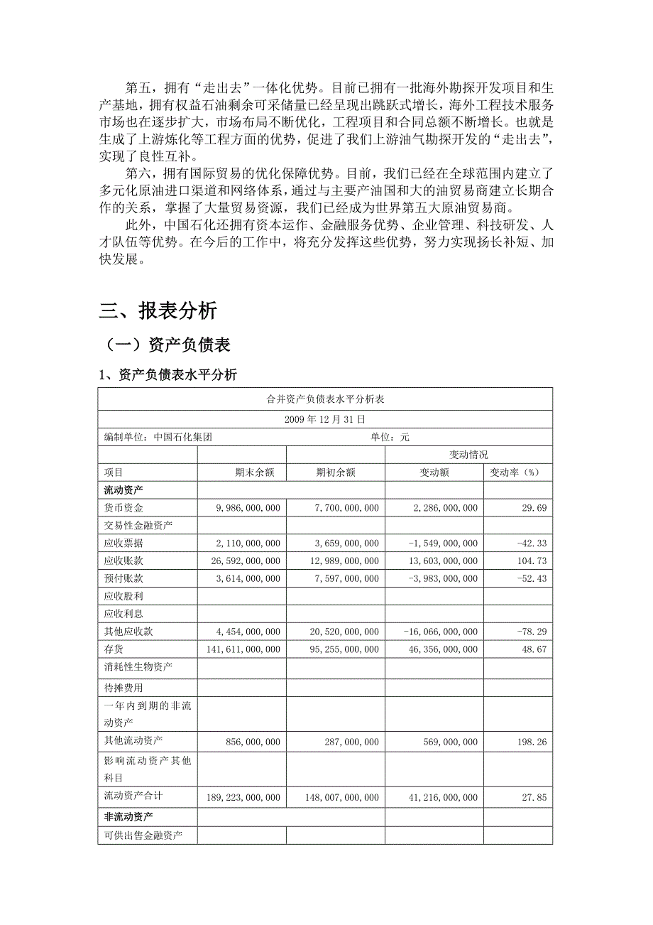 中石化2009年度财务报表综合分析报表_第3页