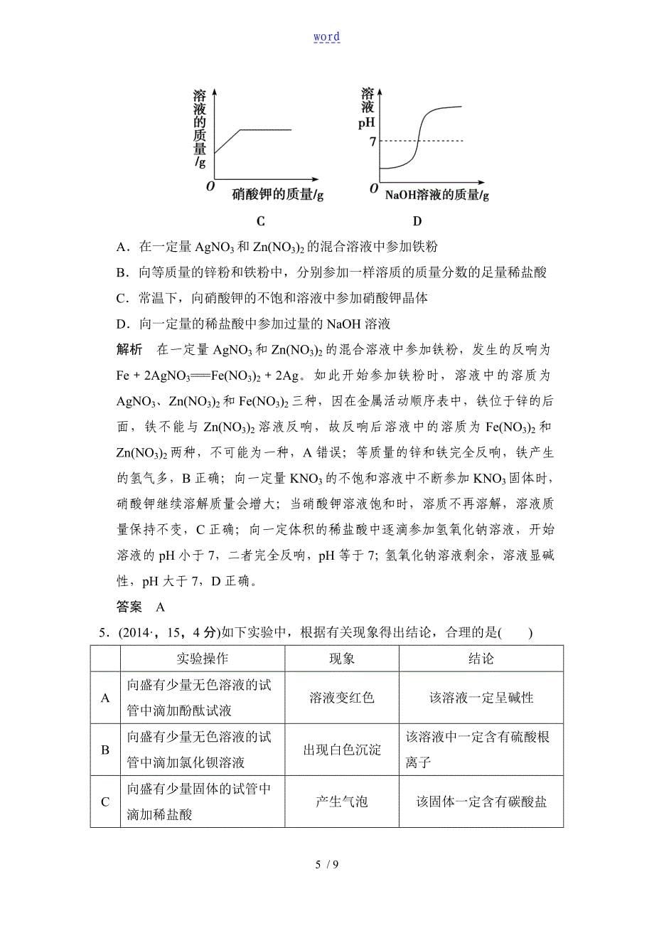 专题十六常见的化学反应五年中学考试荟萃_第5页