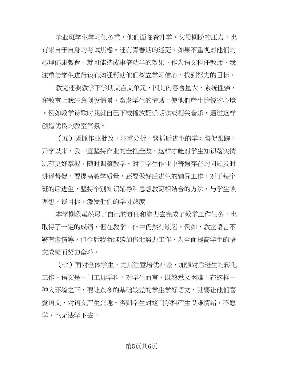 初三语文教师教学总结标准样本（二篇）_第5页