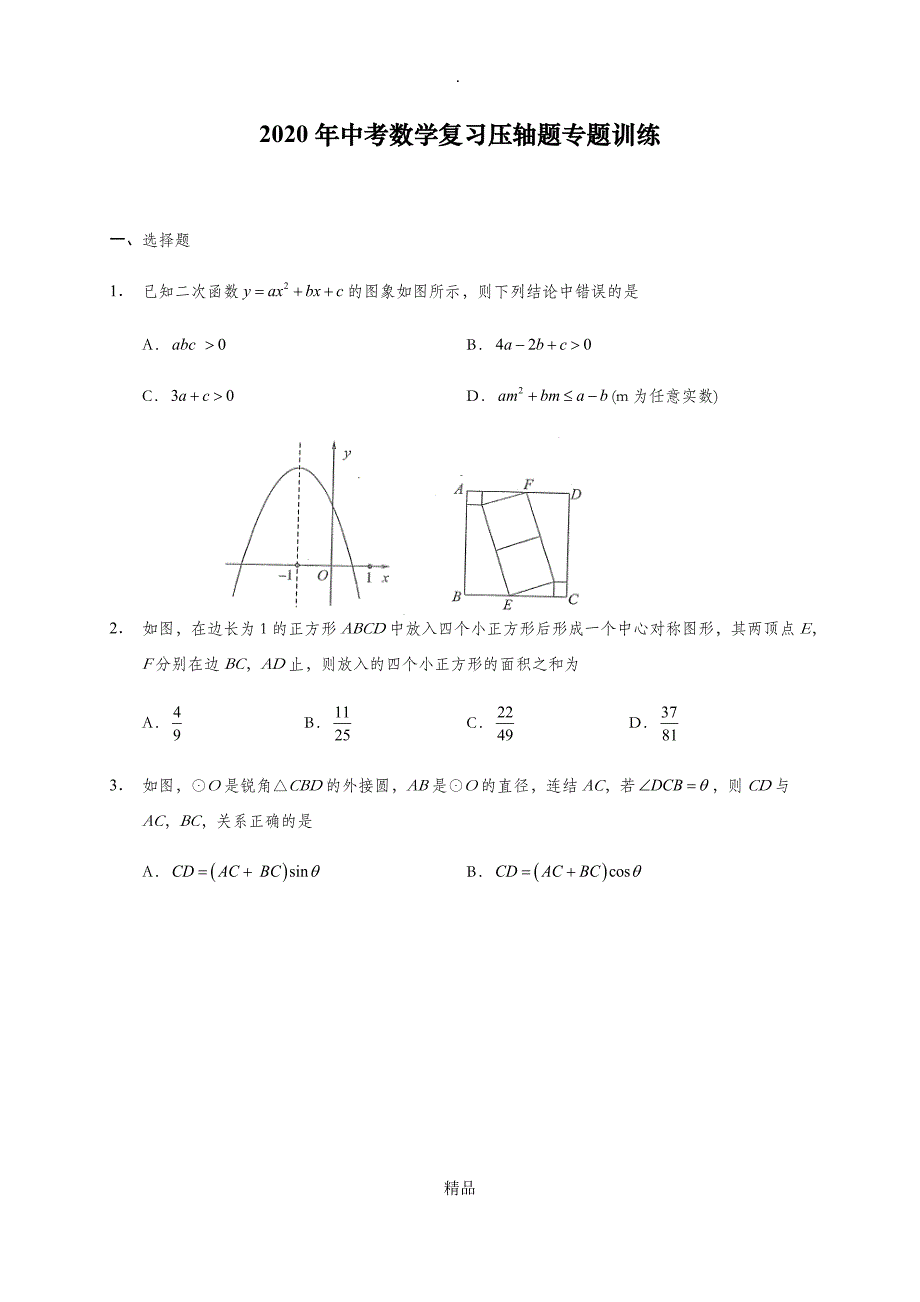 202X年中考数学复习压轴题专题训练_第1页