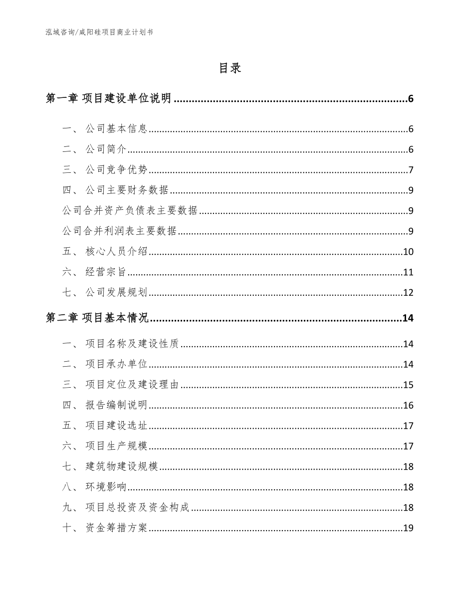 咸阳硅项目商业计划书（模板）_第1页