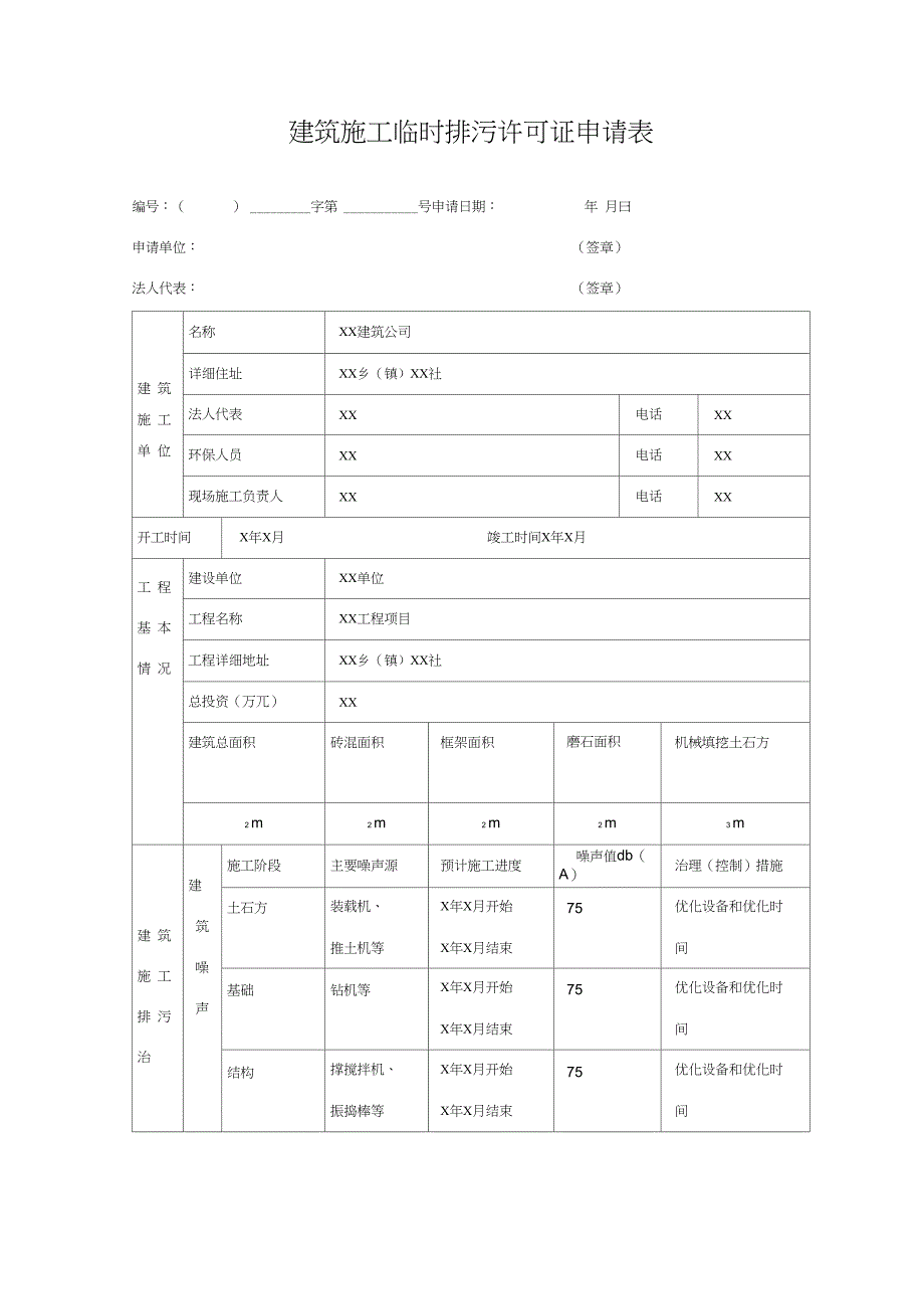 建筑施工临时排污许可证申请表(样表)_第1页