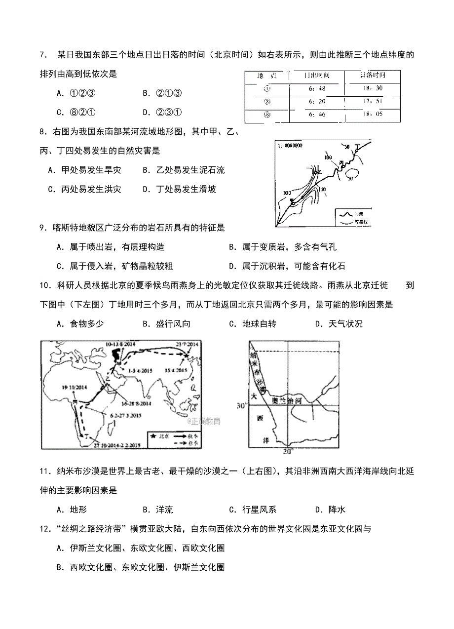 上海市普陀区高三下学期质量调研二模地理试卷含答案_第2页