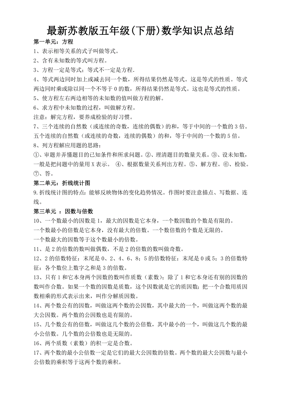 最新苏教版五年级下册数学知识点总结_第1页