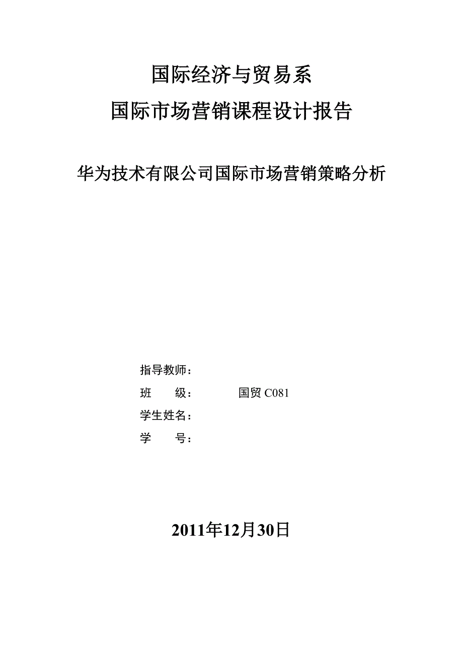 国际市场营销课程设计报告市场营销策略分析_第1页