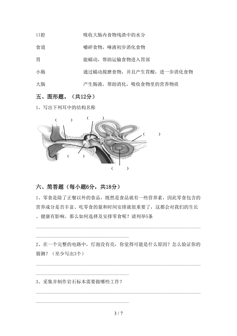 大象版四年级科学上册期中测试卷及答案免费.doc_第3页