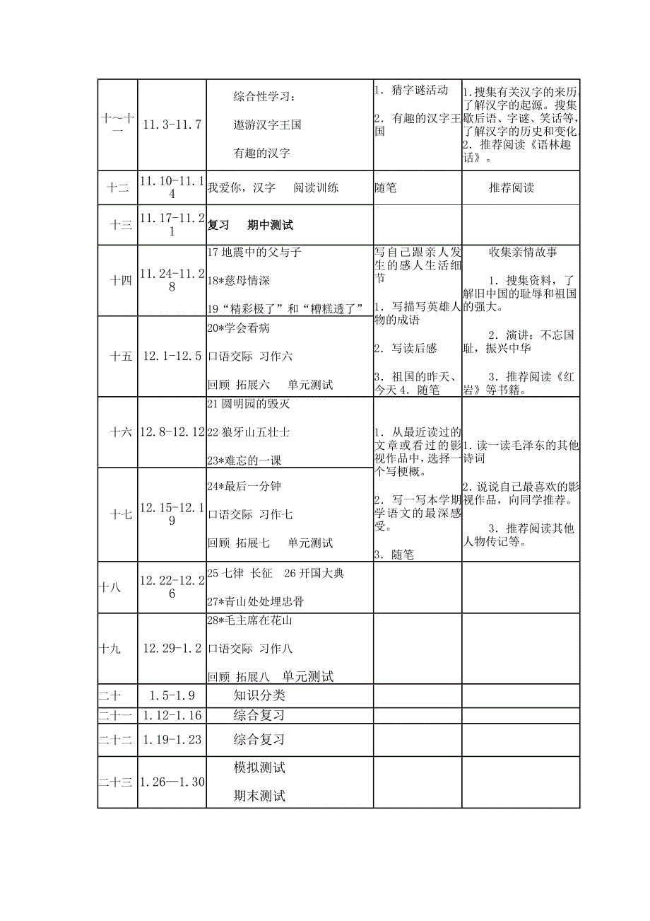 五上教学进度表_第2页