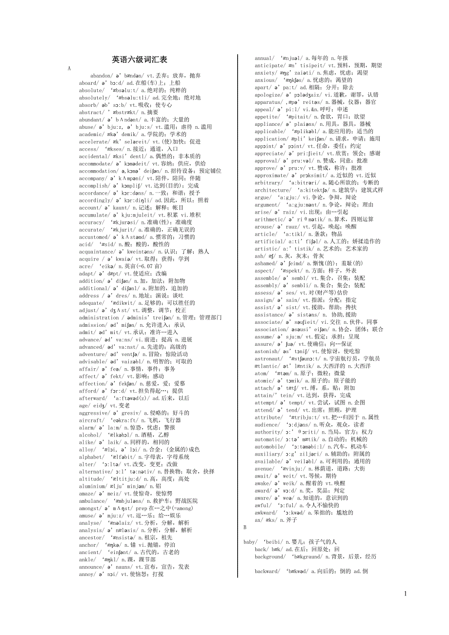 英语六级词汇表带音标(免费下载).doc_第1页