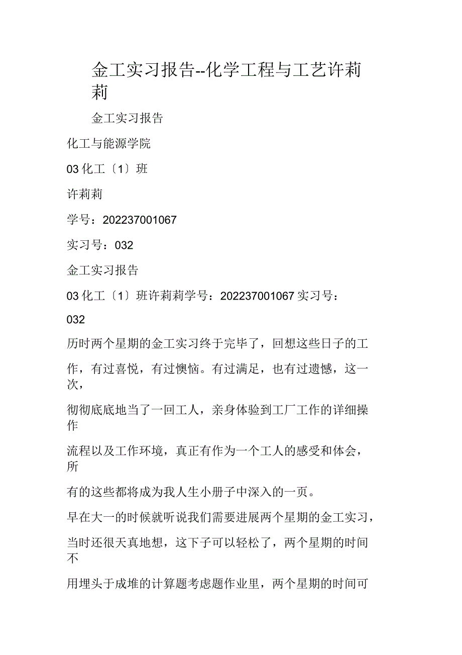 金工实习报告--化学工程与工艺许莉莉_第1页