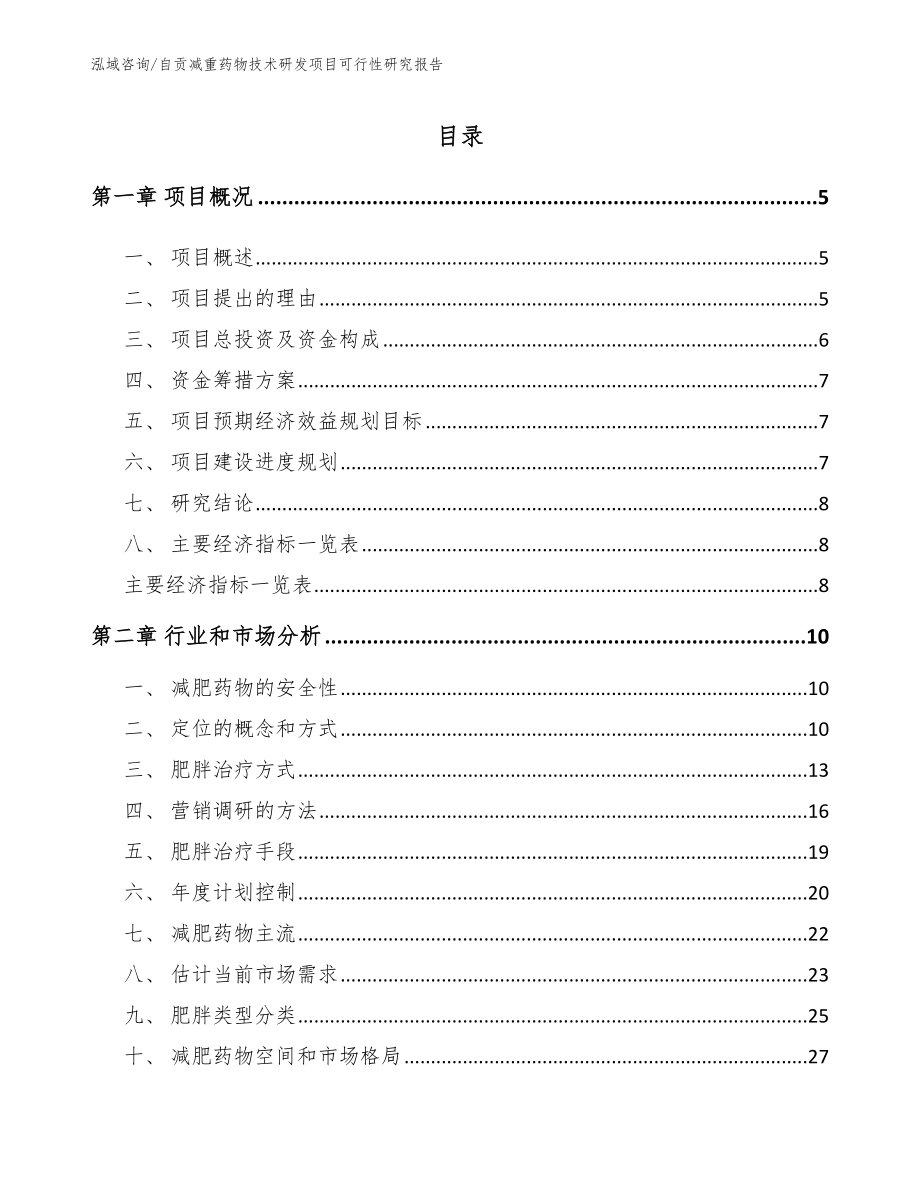 自贡减重药物技术研发项目可行性研究报告_范文参考_第1页