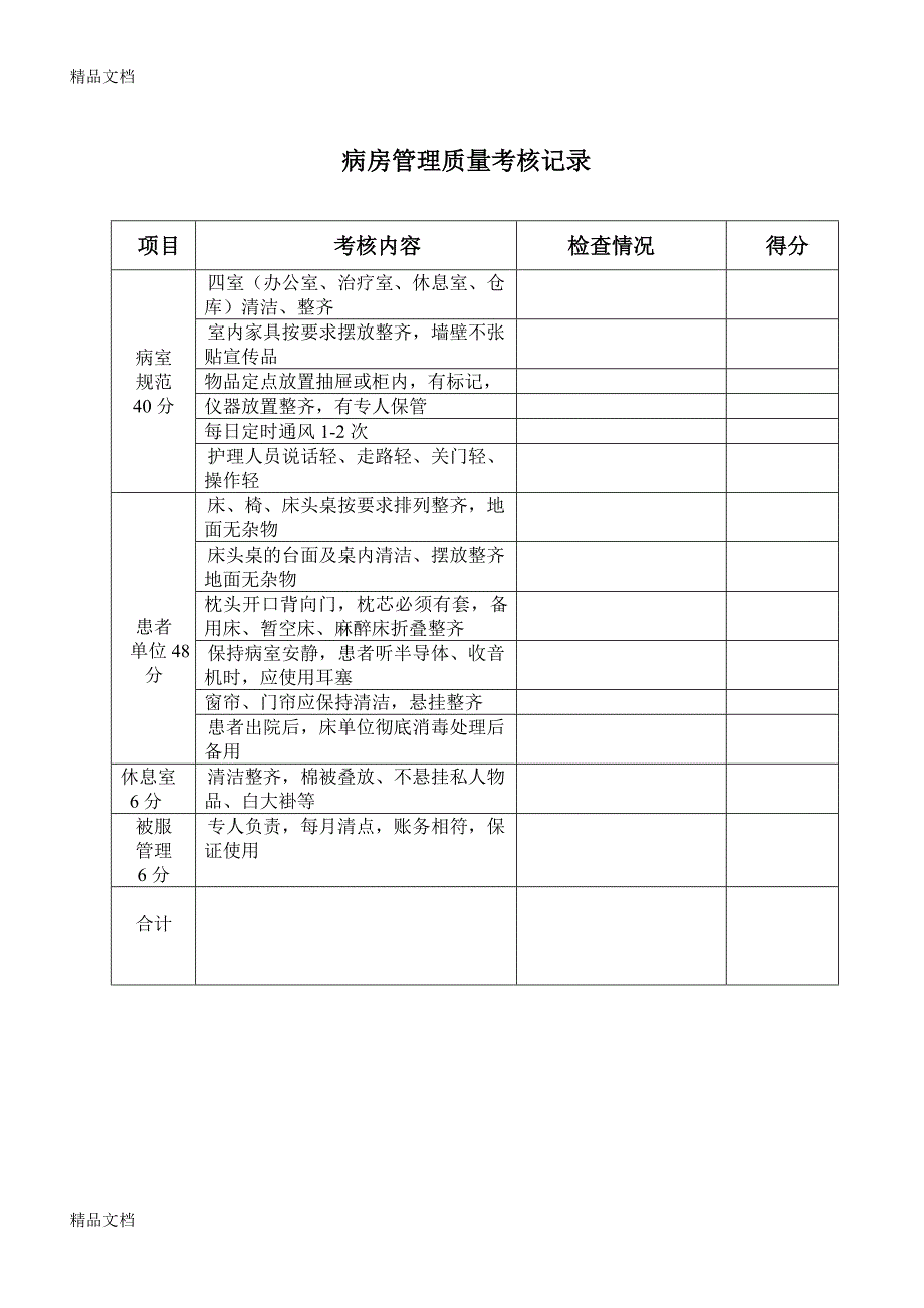 最新病房管理质量考核标准及评分细则资料_第2页