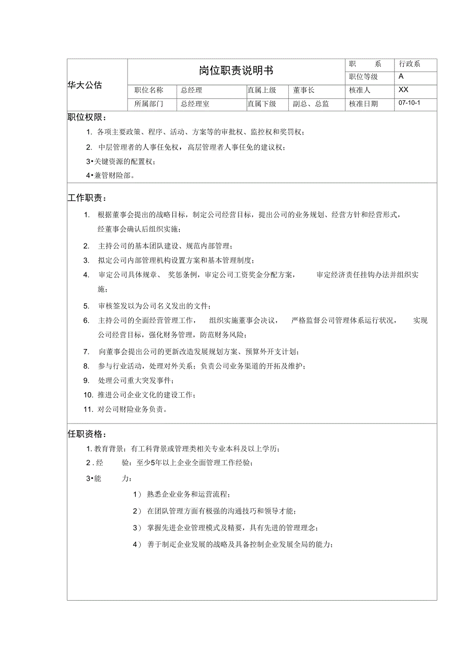 公估公司岗位职责说明书_第3页