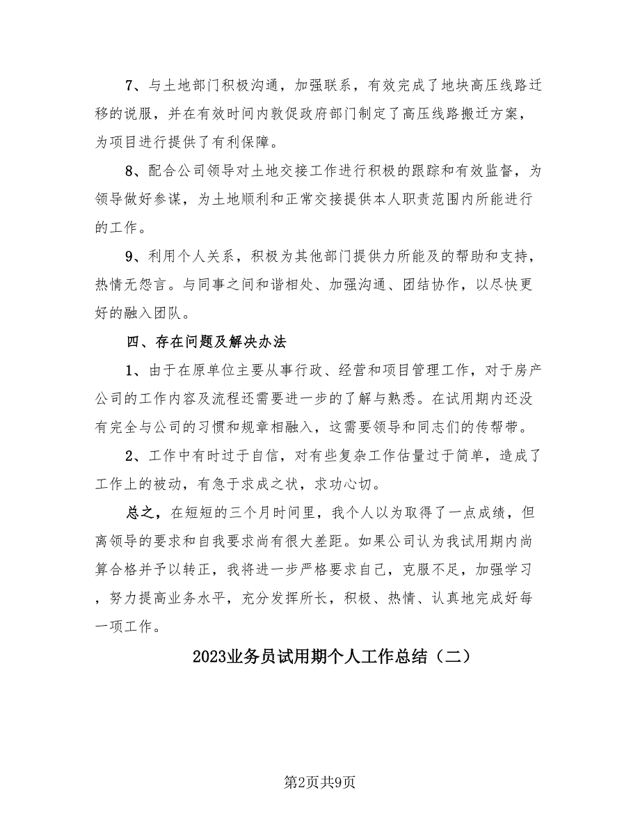 2023业务员试用期个人工作总结（四篇）_第2页