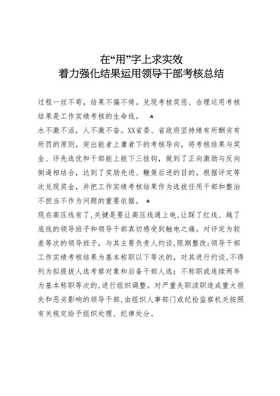 在用字上求实效着力强化结果运用领导干部考核总结_第1页