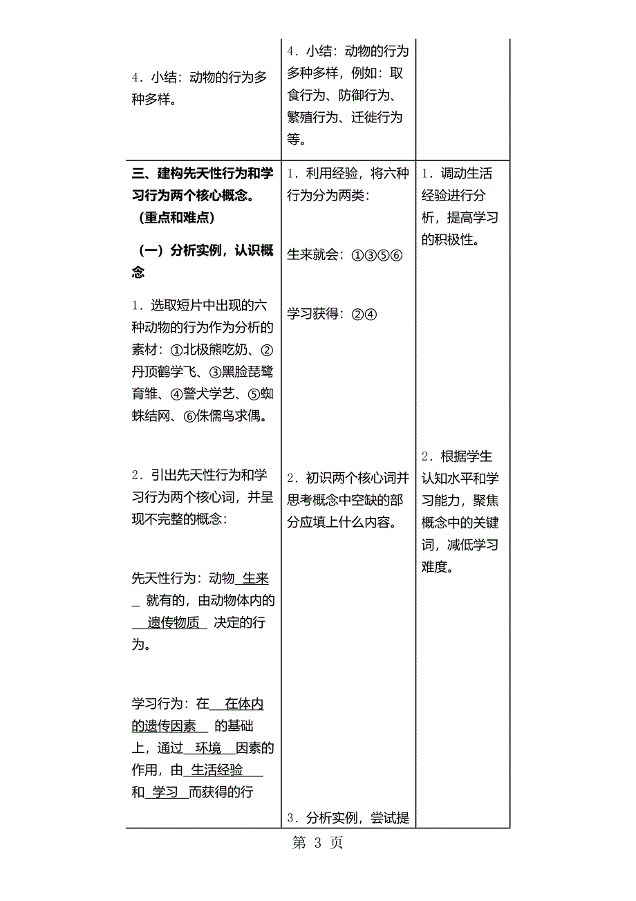 2023年年秋人教版八年级生物上册教案第单元第章 第节 先天性行为和学习行为.doc_第3页