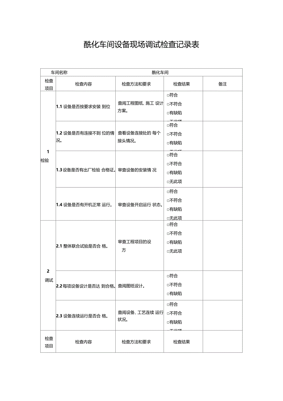 设备现场调试记录表_第1页