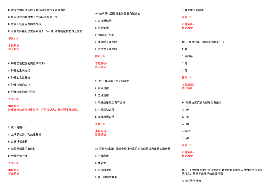 2022年10月甘肃省直事业单位考核招聘医疗岗34人（第十一期）(一)历年参考题库答案解析_第2页