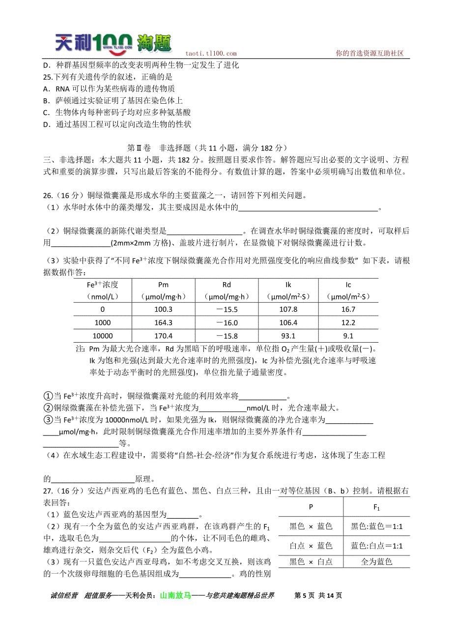 广东省珠海市高三综合测试二理综_第5页