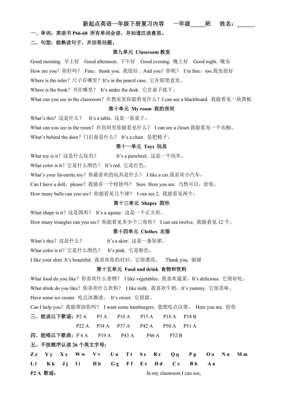 新起点英语一年级下册复习资料_第1页