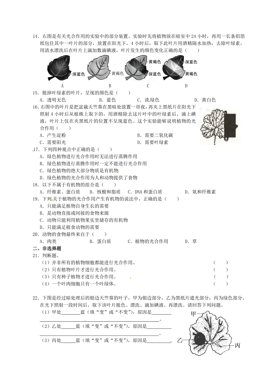 第四章-绿色植物是生物圈中有机物的制造者练习题_第2页