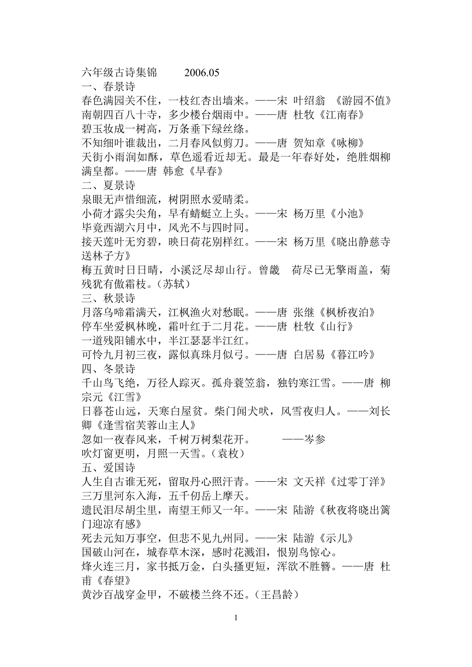 六年级古诗集锦2006_第1页