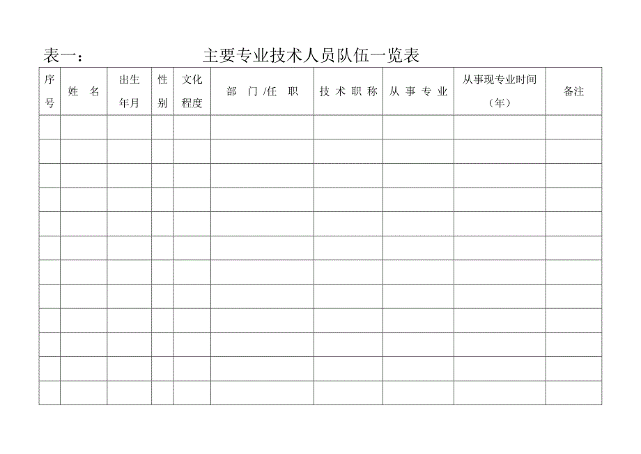 主要专业技术人员队伍一览表.doc_第1页