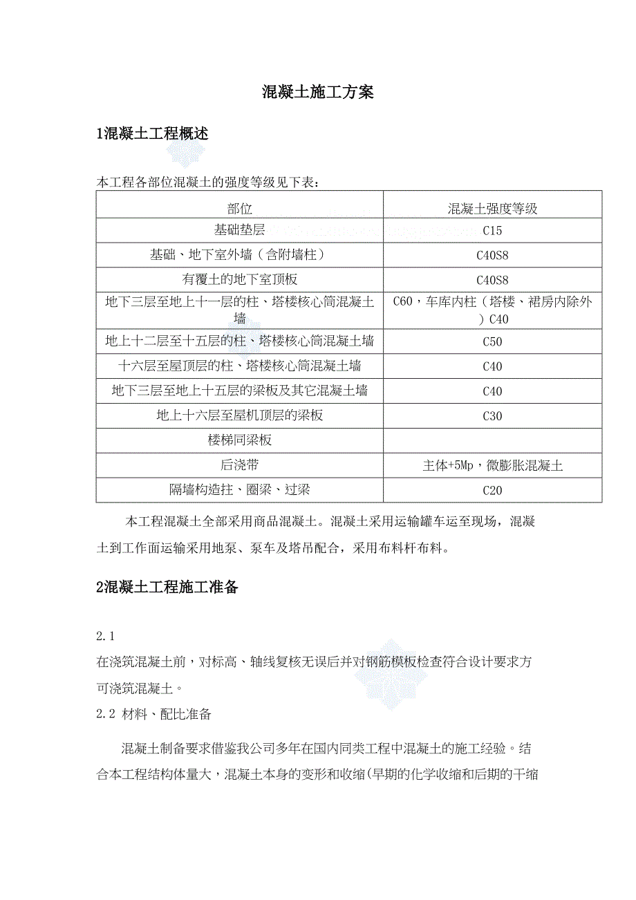 北京某国际酒店混凝土施工方案_secret(DOC 12页)_第2页