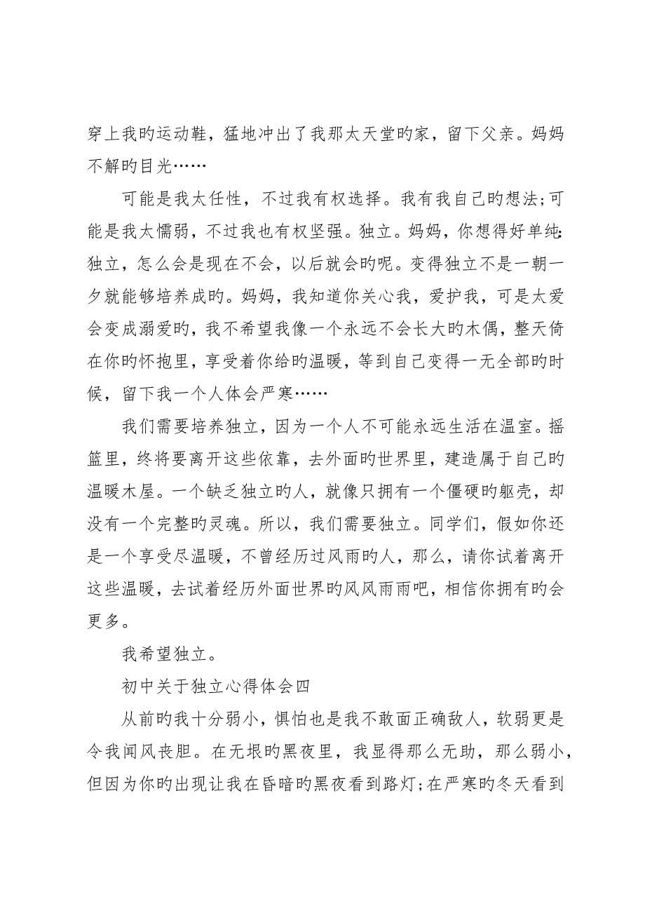 初中关于独立心得体会多篇_第5页