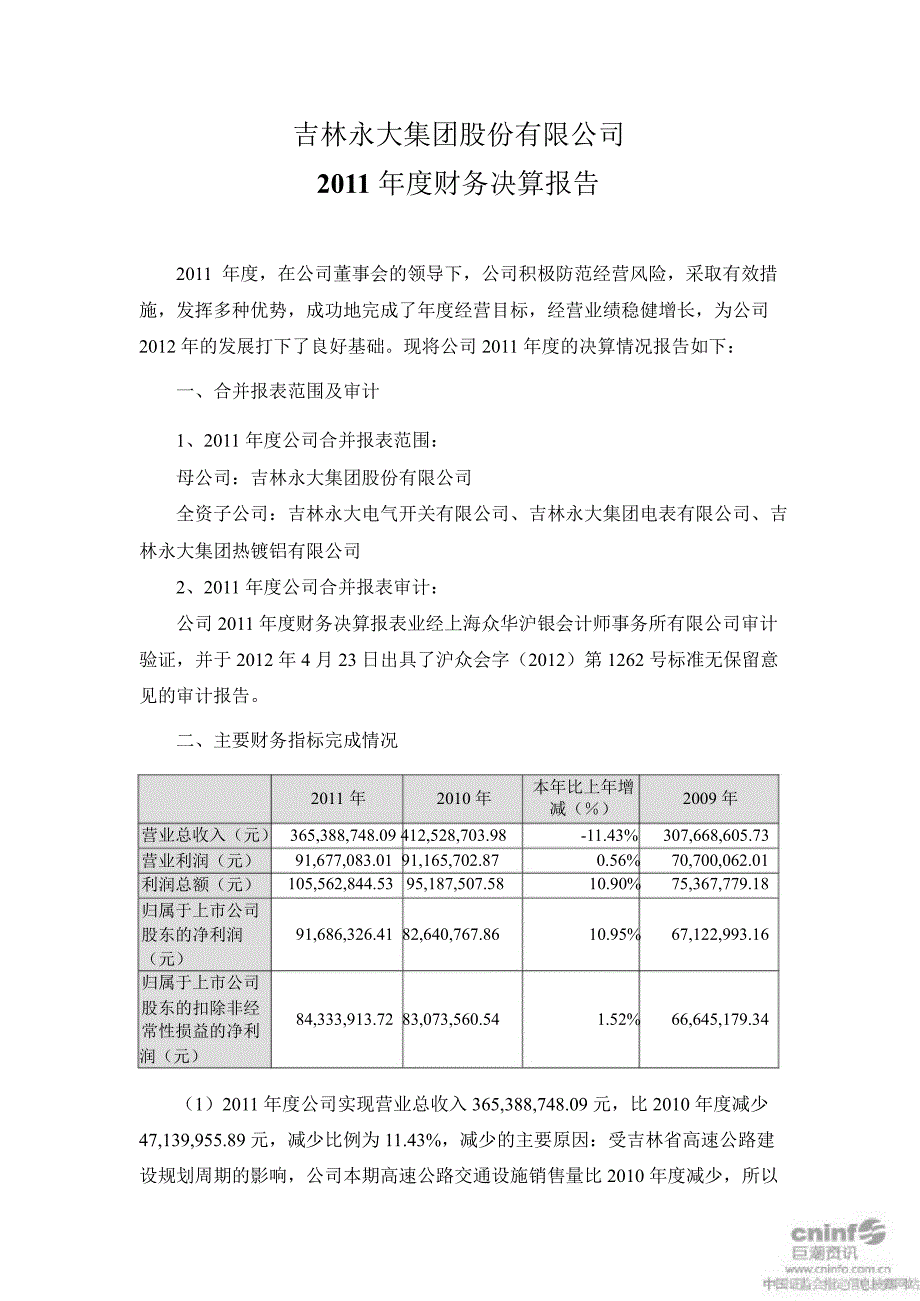 永大集团财务决算报告_第1页