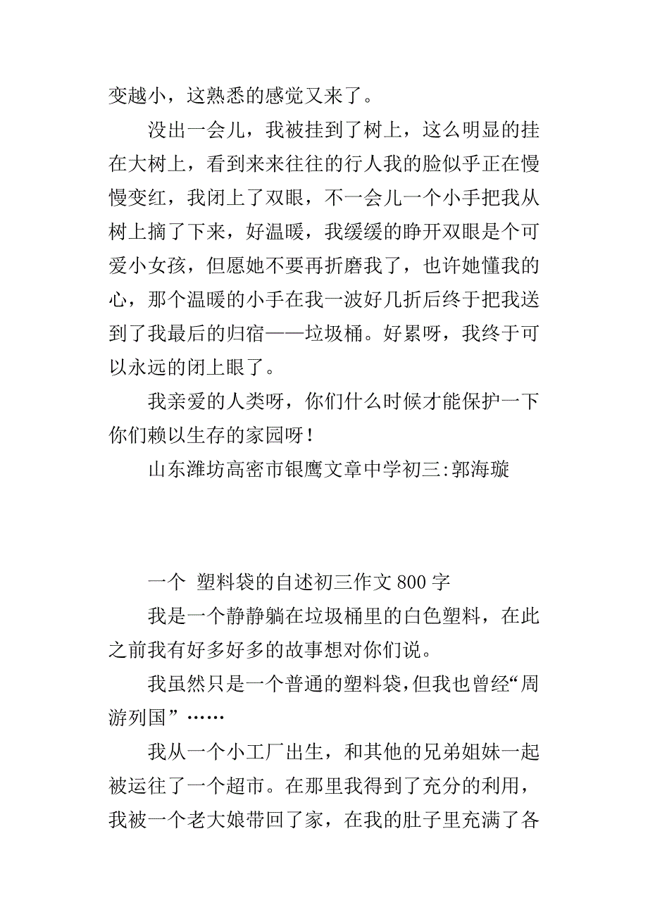 一个塑料袋的自述初三作文800字_第4页