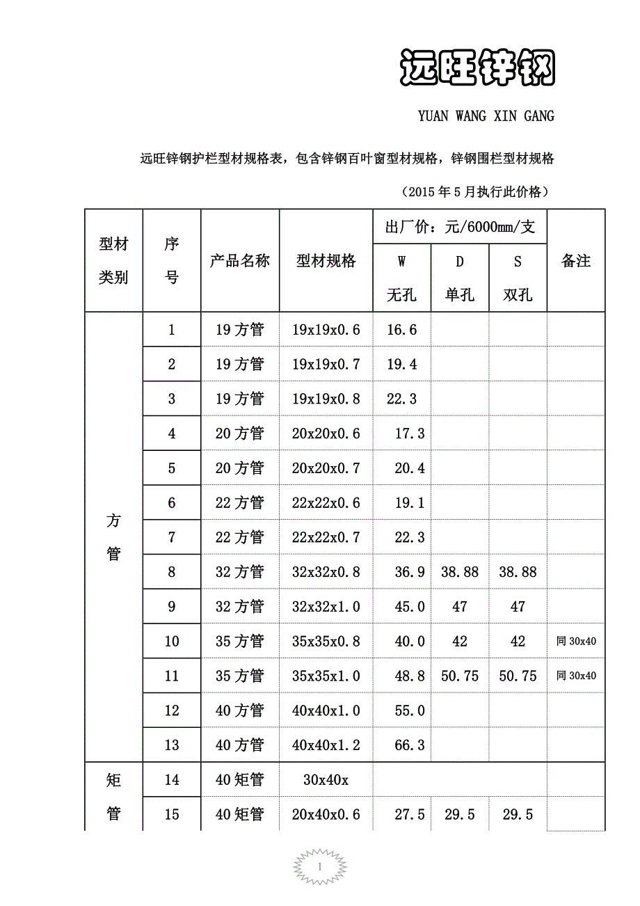 锌钢护栏型材规格_第1页