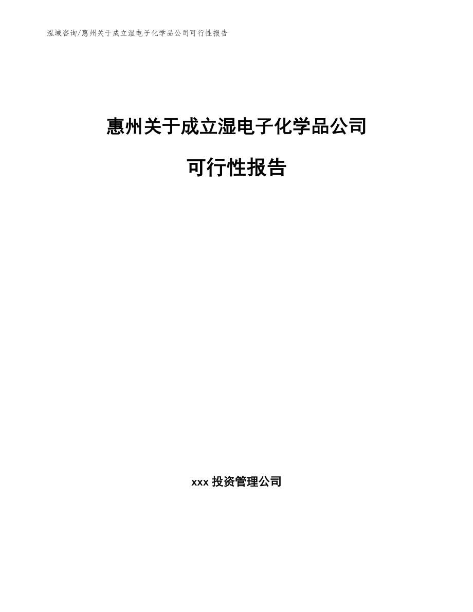 惠州关于成立湿电子化学品公司可行性报告模板范本_第1页