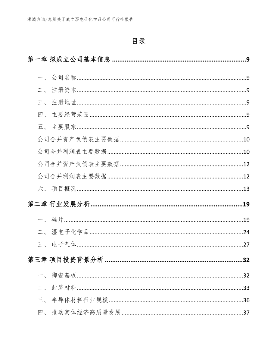 惠州关于成立湿电子化学品公司可行性报告模板范本_第2页