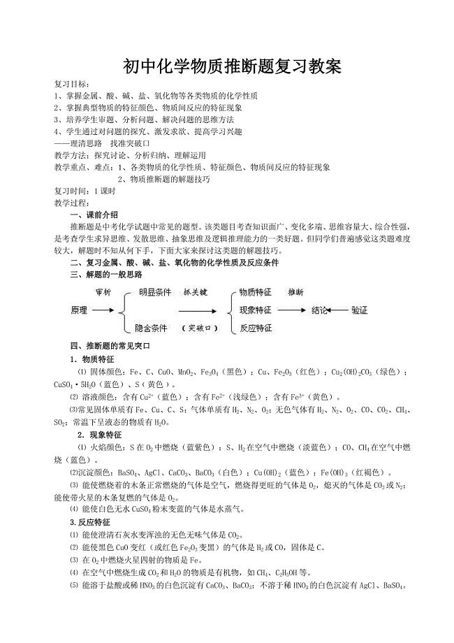 初中化学物质推断题复习教案