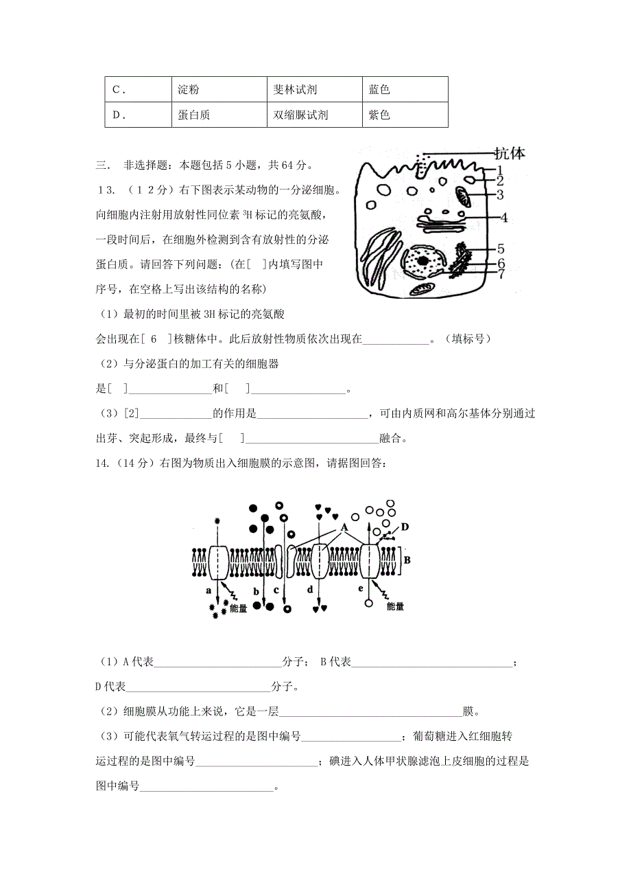 广东省湛江一中09-10学年高一上期第二次月考（生物）.doc_第3页