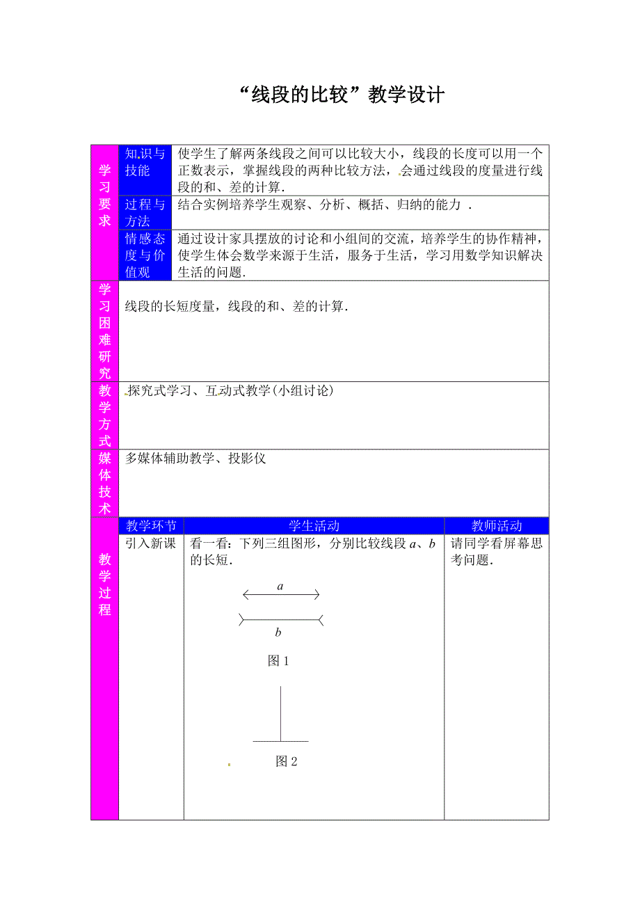 “线段的比较”教学设计.doc_第1页