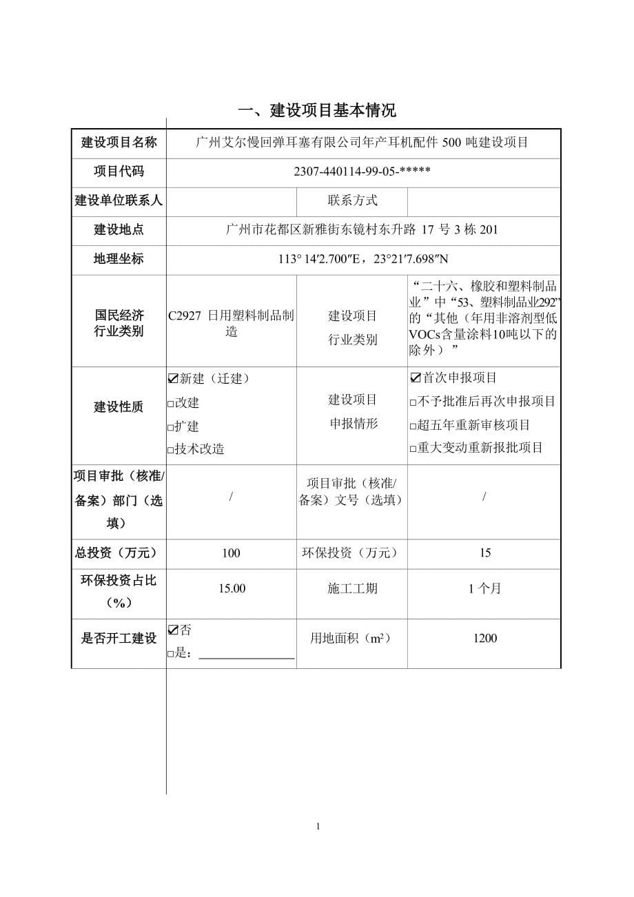 广州艾尔慢回弹耳塞有限公司年产耳机配件500吨新建项目环境影响报告表.docx_第5页