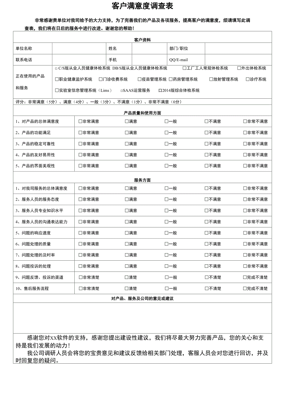 软件行业客户满意度调查表模板_第2页