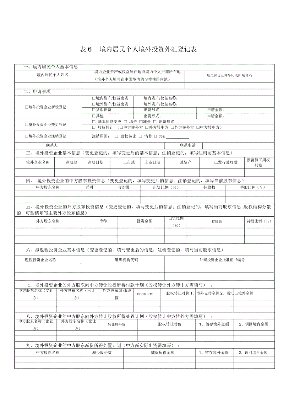表6境内居民个人外汇登记业务申请表_第1页