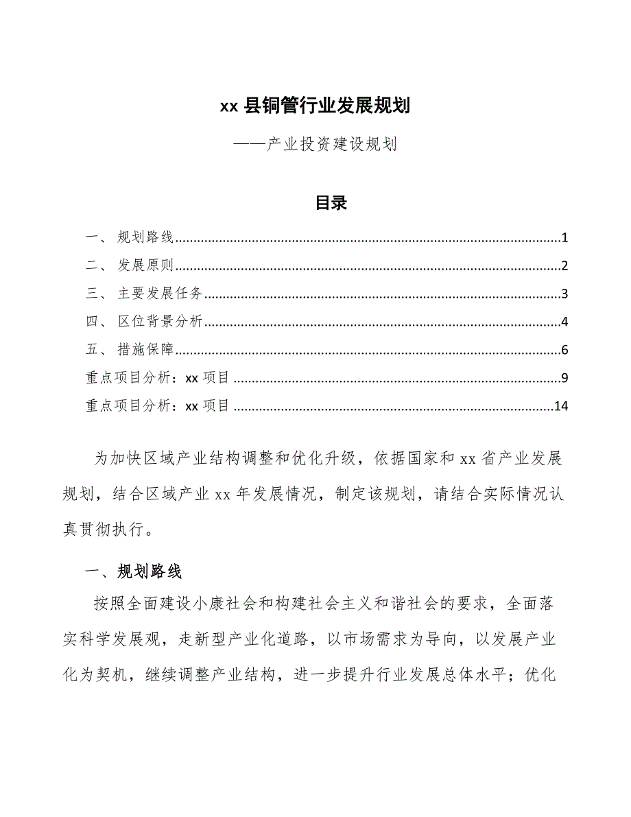 xx县铜管行业发展规划（十四五）_第1页