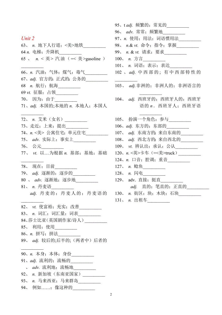 高一英语必修一单词默写-打印版.doc_第2页