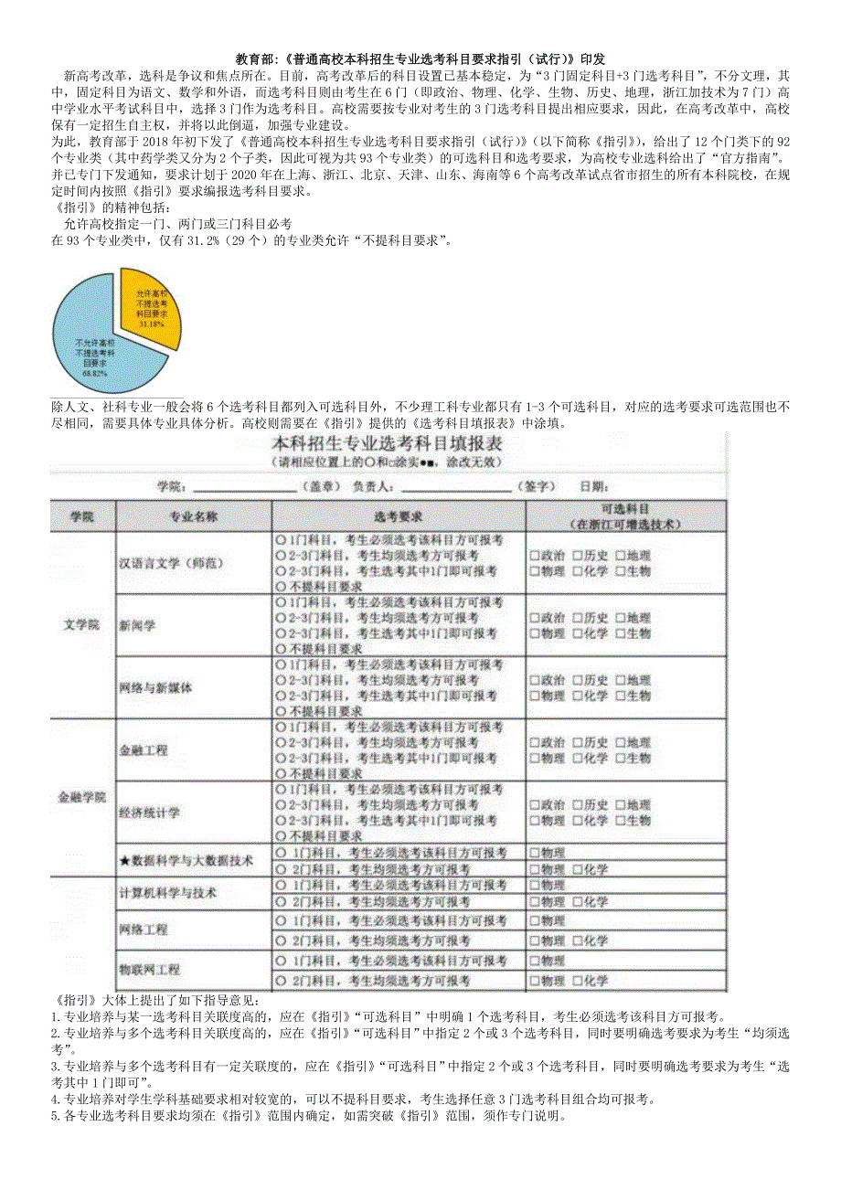 普通高校本科招生专业选考科目要求指引试行_第1页