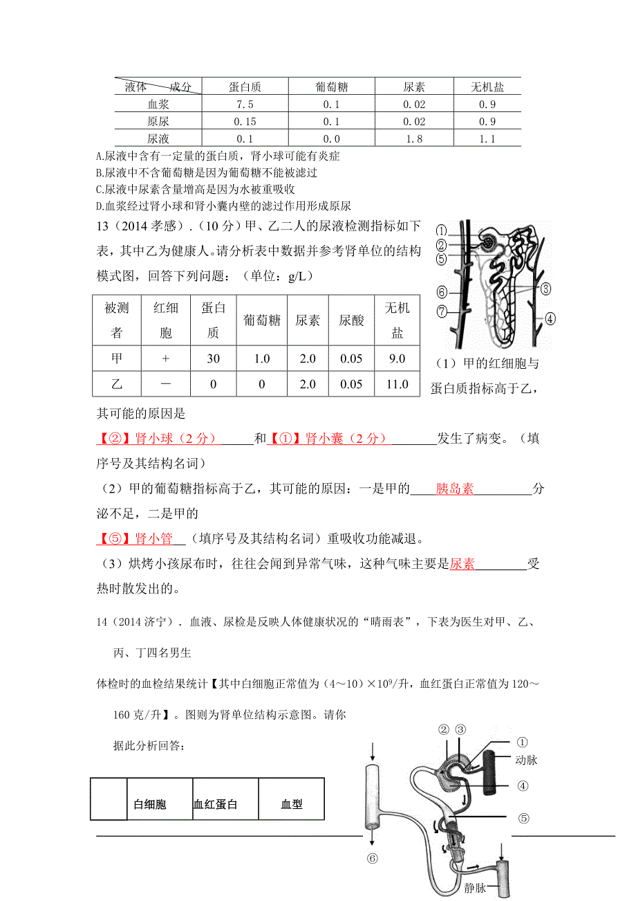 2014年中考生物真题分类汇编：人体代谢废物的排出.doc_第4页