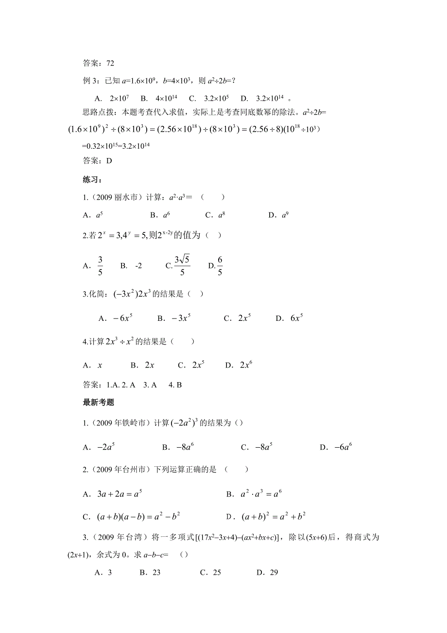 2010年中考数学一轮复习精品案例第2期整式(含答案).doc_第4页