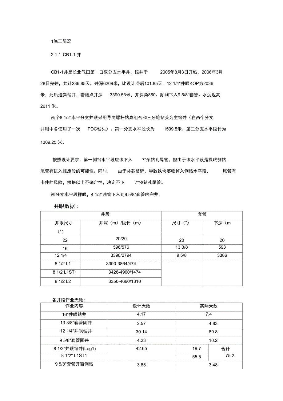 长北气田已完成分支水平井施工情况跟踪分析_第1页