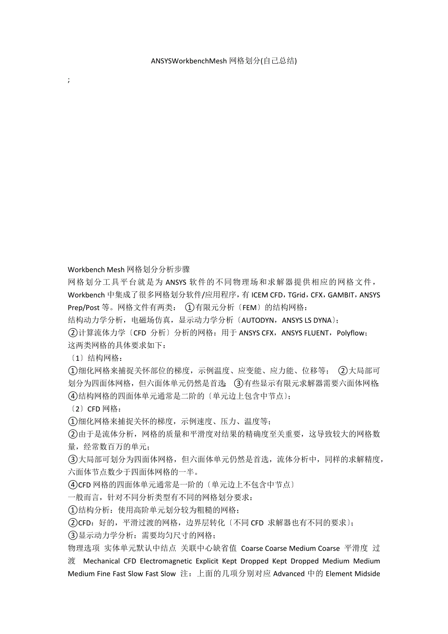 ANSYSWorkbenchMesh网格划分(自己总结)_第1页