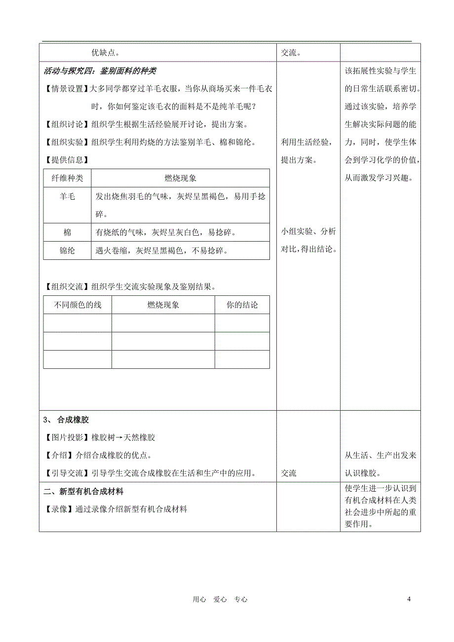 九年级化学下册 第十二单元课题3《有机合成材料》教学设计.doc_第4页